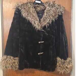 Vintage Terry Lewis PS Faux Black Seal Coyote Trim Hood Fur Toggle Coat Soft